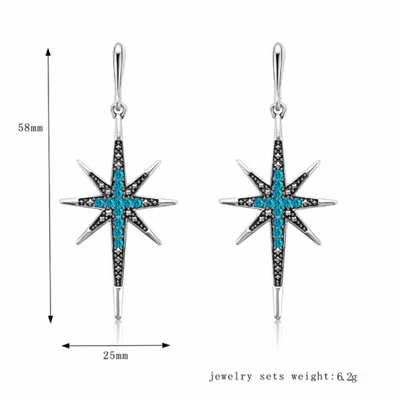 Any 2/$20! Silver Turquoise Crystal Star Earrings - Picture 6 of 8